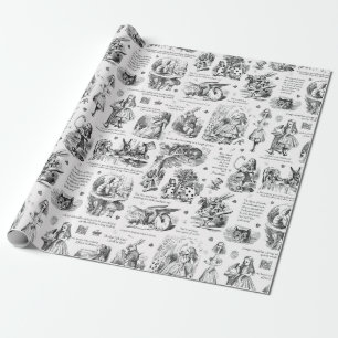 Alice in Wonderland Black White Toile Quotes Wrapping Paper