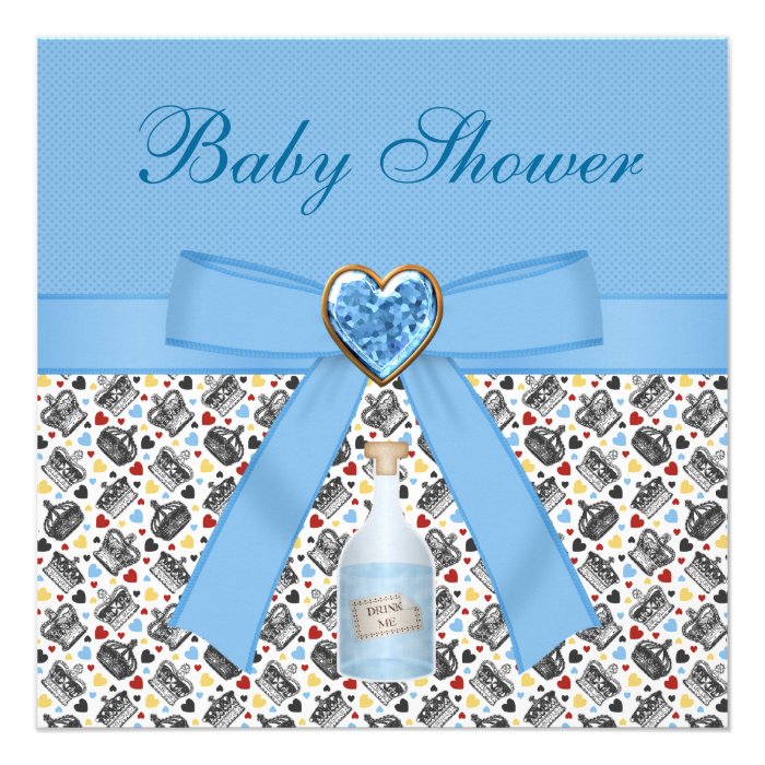 Alice in Wonderland Blue Baby Shower Tea Party Custom Announcements