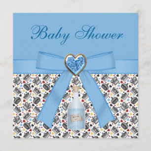 Alice in Wonderland Blue Baby Shower Tea Party Invitation