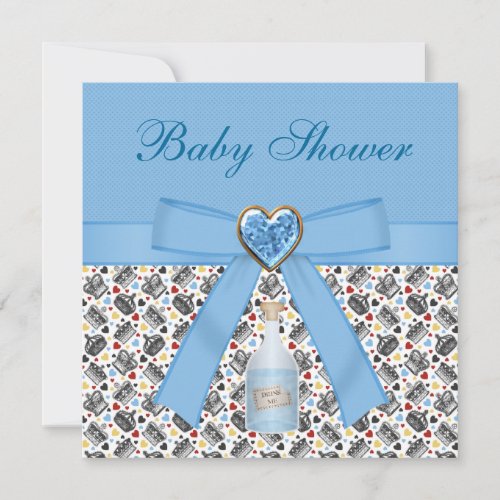 Alice in Wonderland Blue Baby Shower Tea Party Custom Announcements