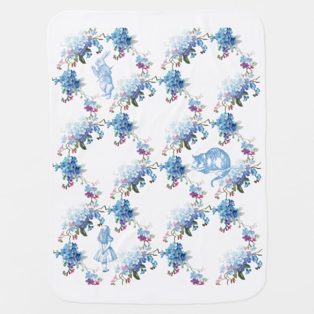 Alice in Wonderland Blue Floral Baby Blanket (Front)