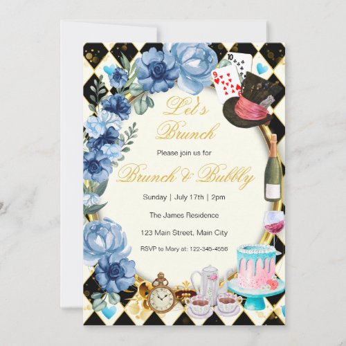 Alice In Wonderland Blue Floral Brunch Invitation