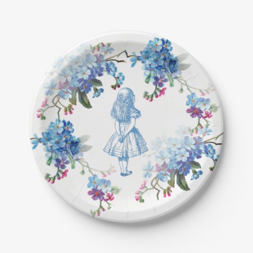 Alice in Wonderland Blue Floral Paper Plate