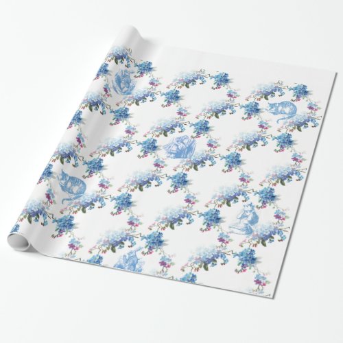 Alice in Wonderland Blue Floral Wrapping Paper