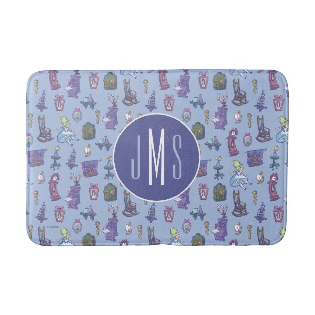 Alice In Wonderland | Blue Monogram Pattern Bath Mat (Front)