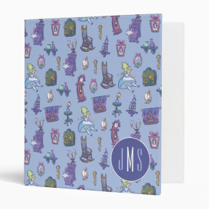 Alice In Wonderland Blue Monogram Pattern Binder