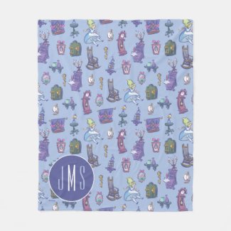 Alice In Wonderland | Blue Monogram Pattern Fleece Blanket