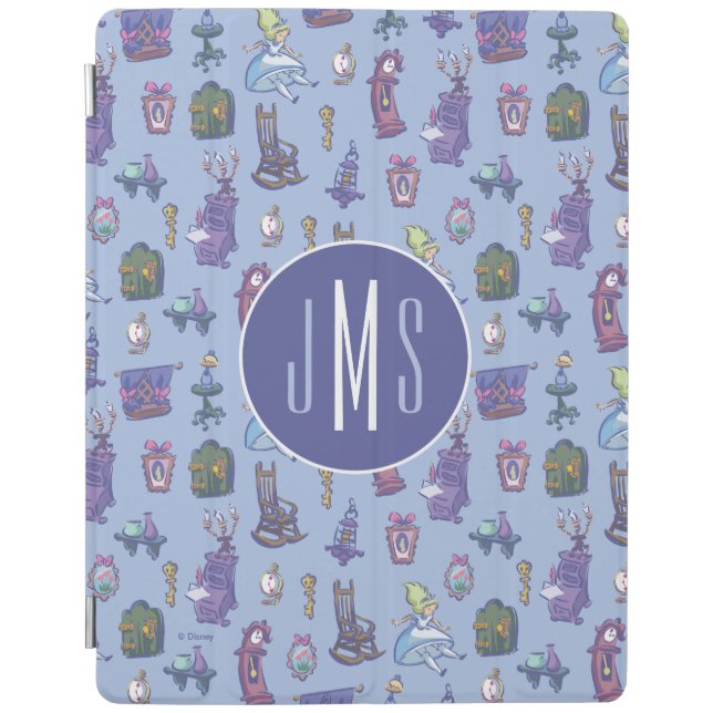 Alice In Wonderland | Blue Monogram Pattern iPad Smart Cover (Front)