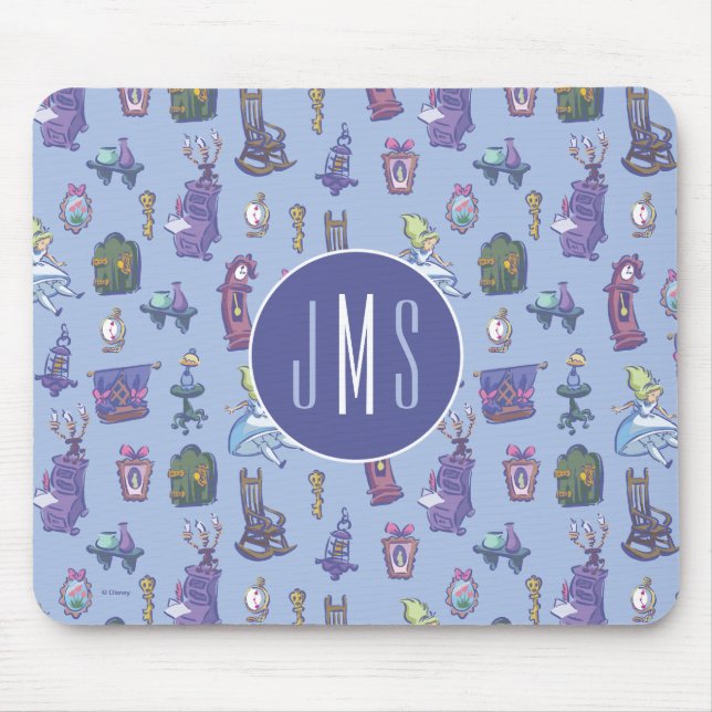 Alice In Wonderland | Blue Monogram Pattern Mouse Pad (Front)