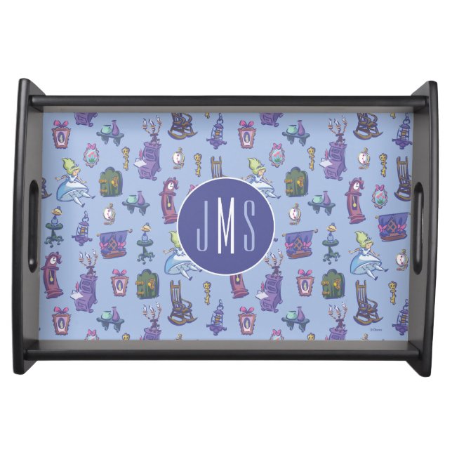 Alice In Wonderland | Blue Monogram Pattern Serving Tray (Front)