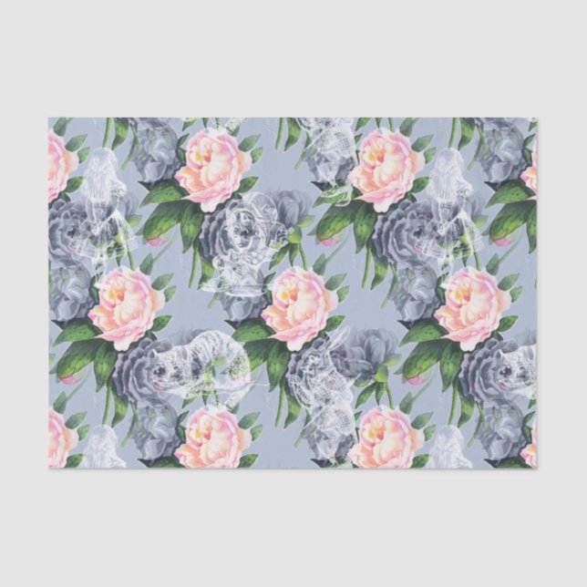 Alice in Wonderland Blue Pink Roses Tissue Paper (Front)