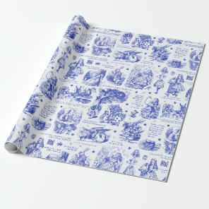 Alice in Wonderland Blue Toile Book Quotes Wrapping Paper