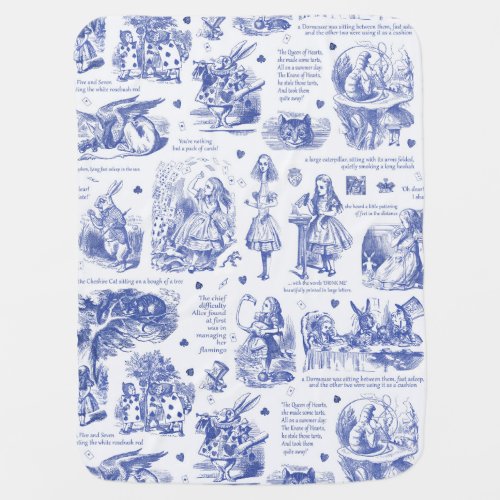 Alice in Wonderland Blue Toile Quotes Baby Blanket