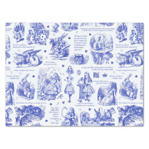 Alice in Wonderland Blue Toile Quotes Tissue Paper