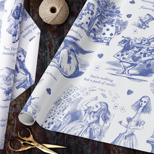 Alice in Wonderland Blue Toile Quotes Wrapping Paper