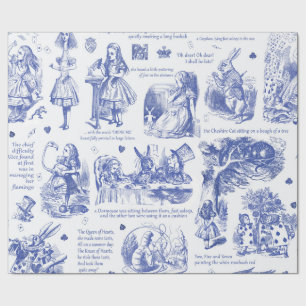 Alice in Wonderland Blue Toile Quotes Wrapping Paper