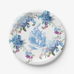 Alice in Wonderland Blue White Rabbit Paper Plate