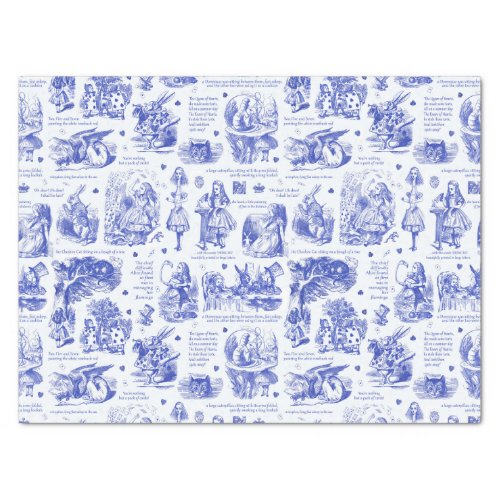 Alice in Wonderland Blue White Toile Quotes Tissue Paper