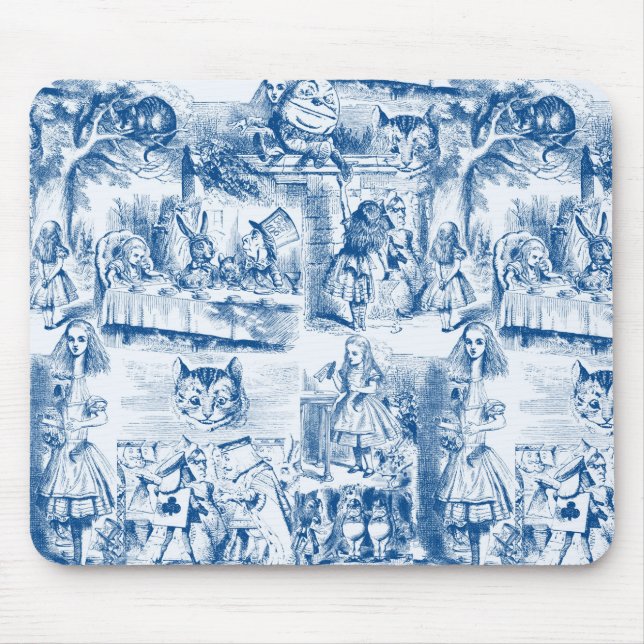 Alice In Wonderland Blue & White Toils Mouse Pad (Front)