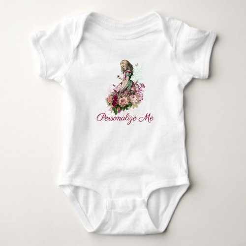 Alice in Wonderland Blush Floral Personalized Baby Bodysuit