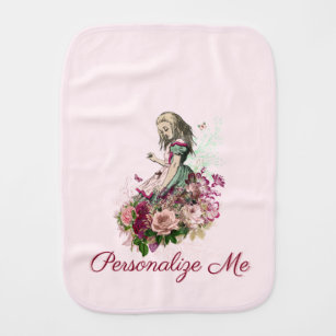 Alice in Wonderland Blush Floral Personalized Baby Burp Cloth