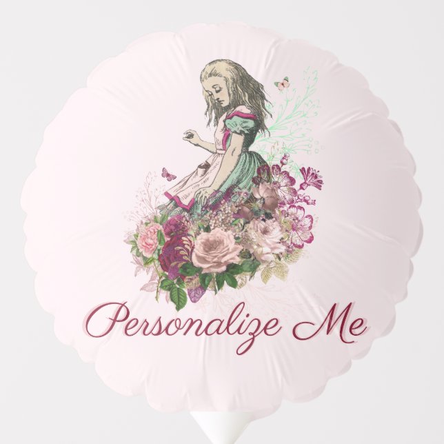 Alice in Wonderland Blush Floral Personalized Balloon (Front)