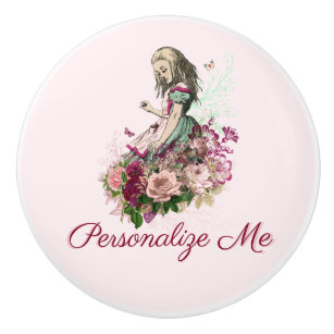 Alice in Wonderland Blush Floral Personalized Ceramic Knob