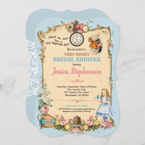 Alice in Wonderland bridal shower invitaion blue Invitation