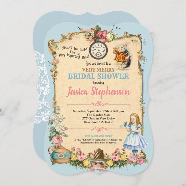 Alice in Wonderland bridal shower invitaion blue Invitation (Front/Back)