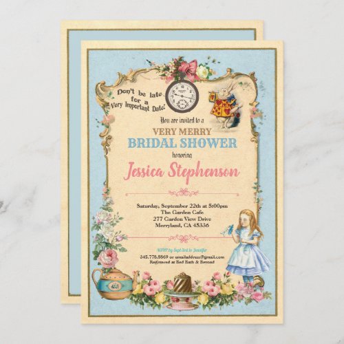 Alice in Wonderland bridal shower invitaion blue Invitation