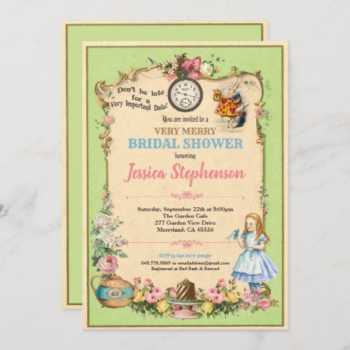 Alice in Wonderland bridal shower invitaion green Invitation