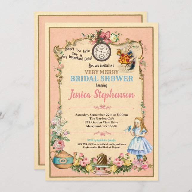 Alice in Wonderland bridal shower invitaion pink Invitation (Front/Back)