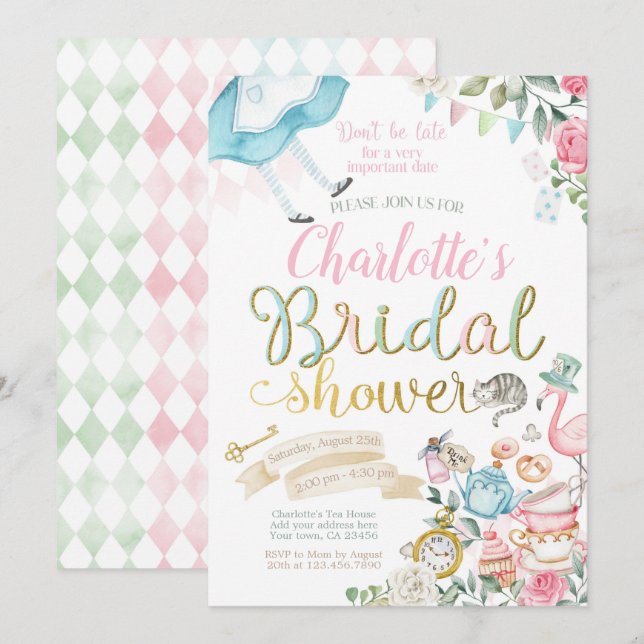 Alice in Wonderland Bridal Shower Invitation (Front/Back)