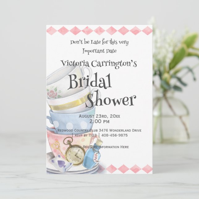 Alice in Wonderland Bridal Shower Invitation (Standing Front)