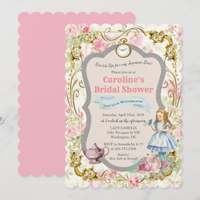 Alice in Wonderland Bridal Shower Invitation (Front/Back)