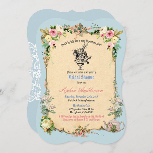 Alice in Wonderland bridal shower invitation blue