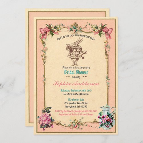 Alice in Wonderland bridal shower invitation pink