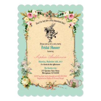 Alice in Wonderland bridal shower invitation teal