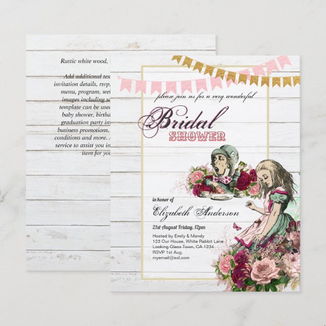 Alice in Wonderland Bridal Shower Tea Party Invite (Front/Back)
