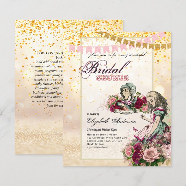 Alice in Wonderland Bridal Shower Tea Party Invite (Front/Back)