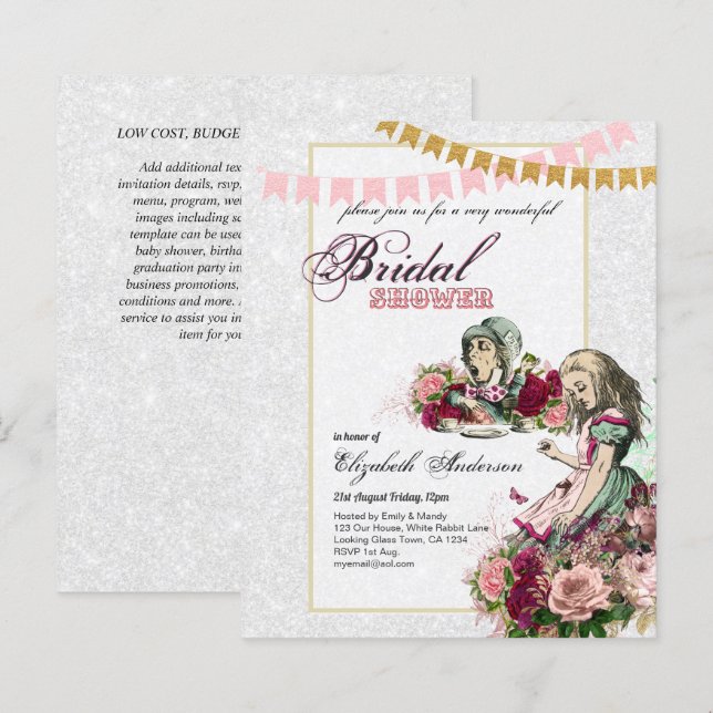 Alice in Wonderland Bridal Shower Tea Party Invite (Front/Back)