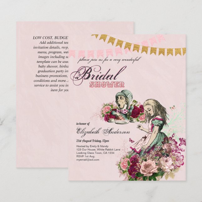 Alice in Wonderland Bridal Shower Tea Party Invite (Front/Back)