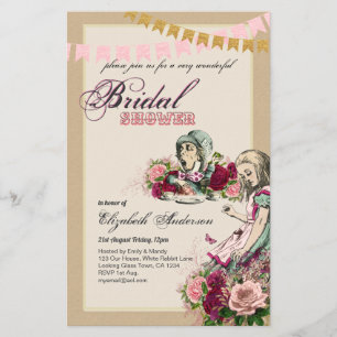Alice in Wonderland Bridal Shower Tea Party Invite Flyer