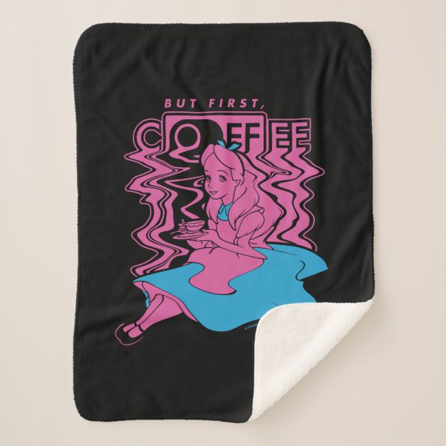 Alice In Wonderland | But First Coffee Sherpa Blanket (Front)