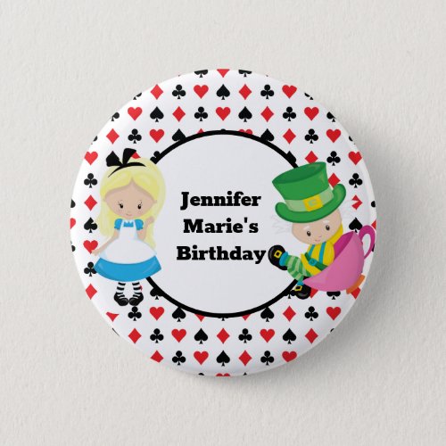 Alice in Wonderland Card Deck Custom Kids Birthday Button