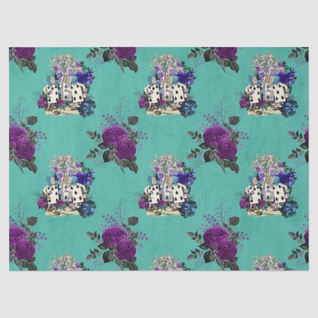 Alice in Wonderland Cards and Roses Decoupage Tissue Paper (Front)