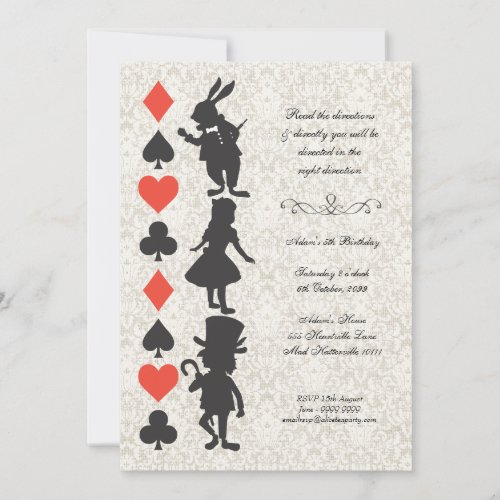 Alice in Wonderland Cards Tea Party Birthday Personalized Invite