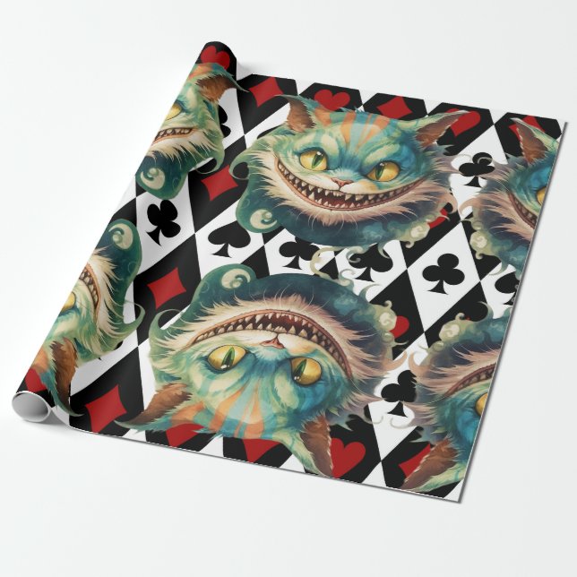 Alice In Wonderland Cat and Card Theme Wrapping Paper (Unrolled)