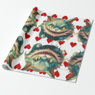 Alice In Wonderland Cat and Hearts Theme Wrapping Paper