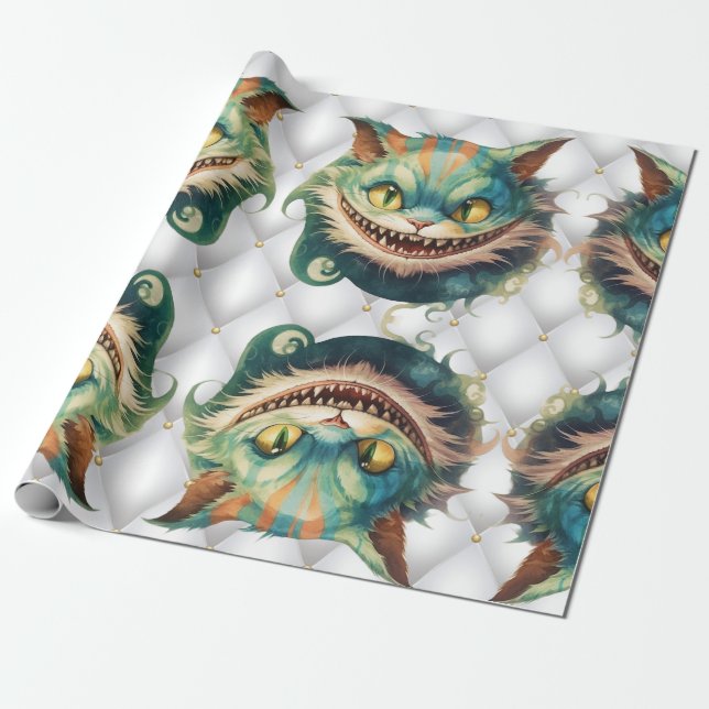 Alice In Wonderland Cat Wedding Theme Wrapping Paper (Unrolled)